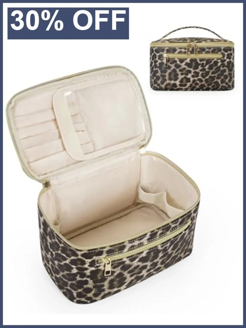Vegan Leather Travel Makeup Case with Brush Compartment